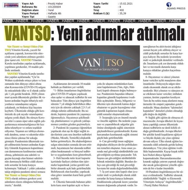 VANTSO: YENİ ADIMLAR ATILMALI