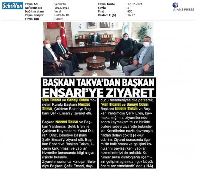 BAŞKAN TAKVA'DAN BAŞKAN ENSARİ'YE ZİYARET