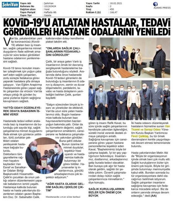 KOVİD19'U ATLATAN HASTALAR, TEDAVİ GÖRDÜKLERİ HASTANE ODALARINI YENİLEDİ