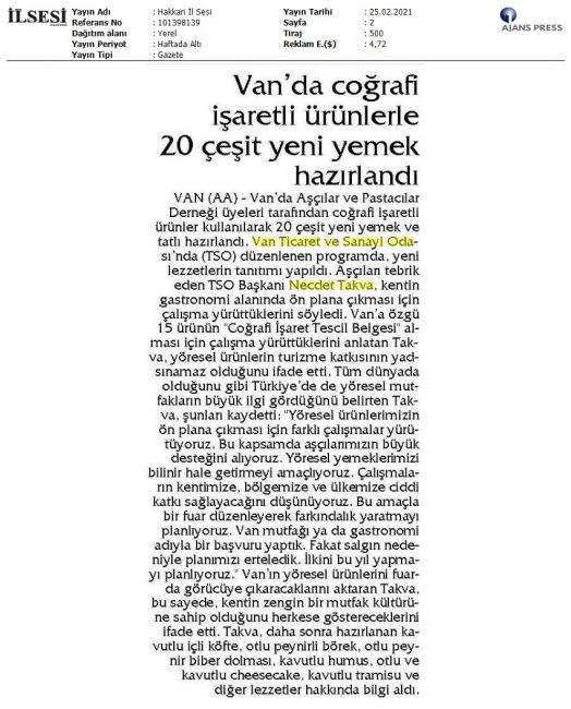 VAN'DA COĞRAFİ İŞARETLİ ÜRÜNLERLE 20 YENİ YEMEK HAZIRLANDI