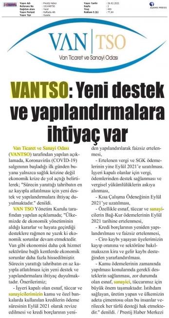 VAN TSO: YENİ DESTEK VE YAPILANDIRMALARA İHTİYAÇ VAR