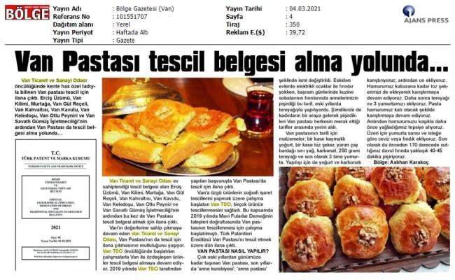 VAN PASTASI TESCİL BELGESİ ALMA YOLUNDA
