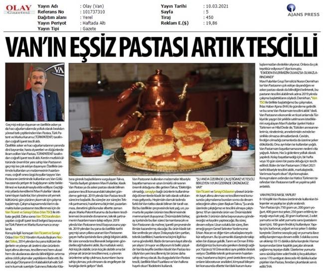 VAN'IN EŞSİZ PASTASI ARTIK TESCİLLİ