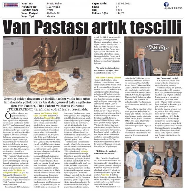 VAN PASTASI ARTIK TESCİLLİ