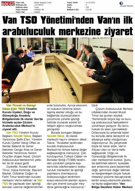 VAN TSO YÖNETİMİ'NDEN VAN'IN İLK ARABULUCULUK MERKEZİNE ZİYARET
