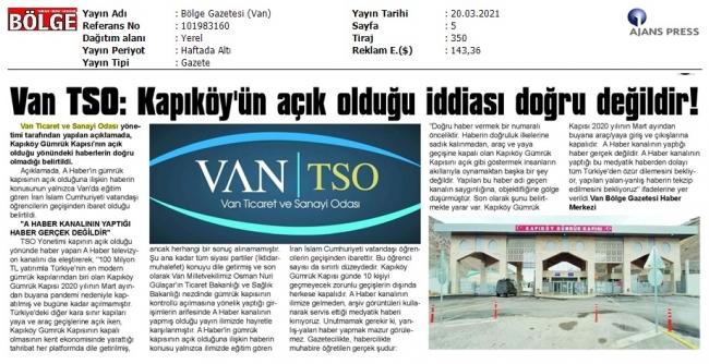 VANTSO: KAPIKÖY'ÜN AÇIK OLDUĞU İDDİASI DOĞRU DEĞİLDİR