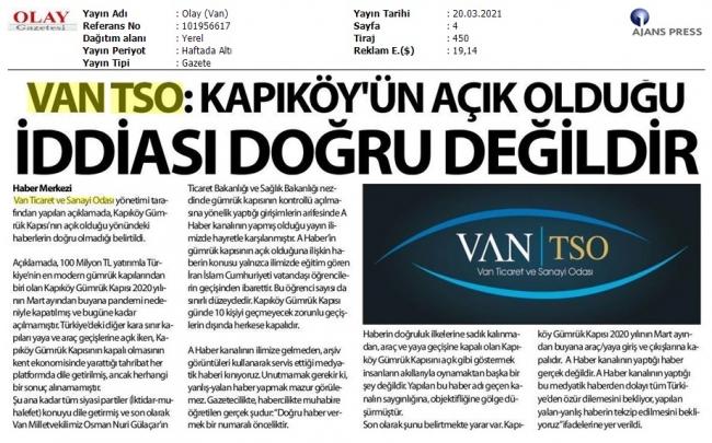VANTSO: KAPIKÖY'ÜN AÇIK OLDUĞU İDDİASI DOĞRU DEĞİLDİR