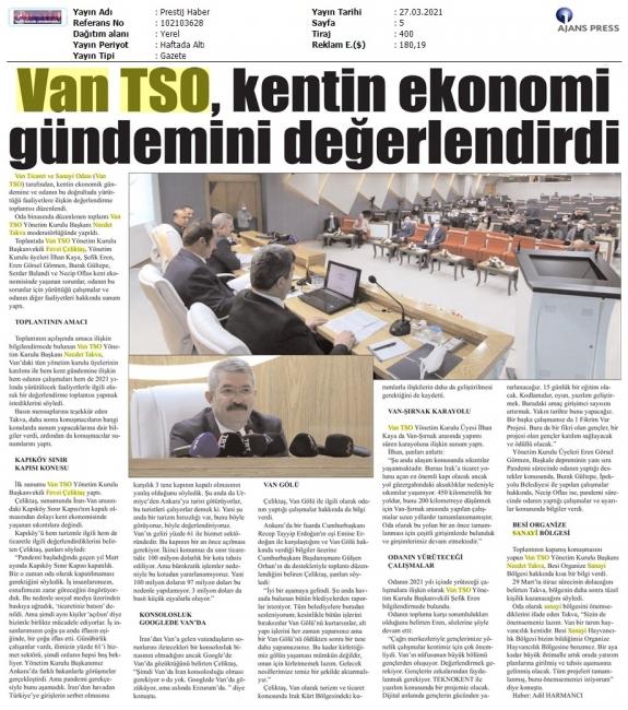 VAN TSO, KENTİN EKONOMİ GÜNDEMİNİ DEĞERLENDİRDİ