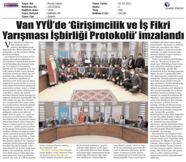 VAN YYÜ DE GİRİŞİMCİLİK VE İŞ FİKRİ YARIŞMASI İŞBİRLİĞİ PROTOKOLÜ İMZALANDI