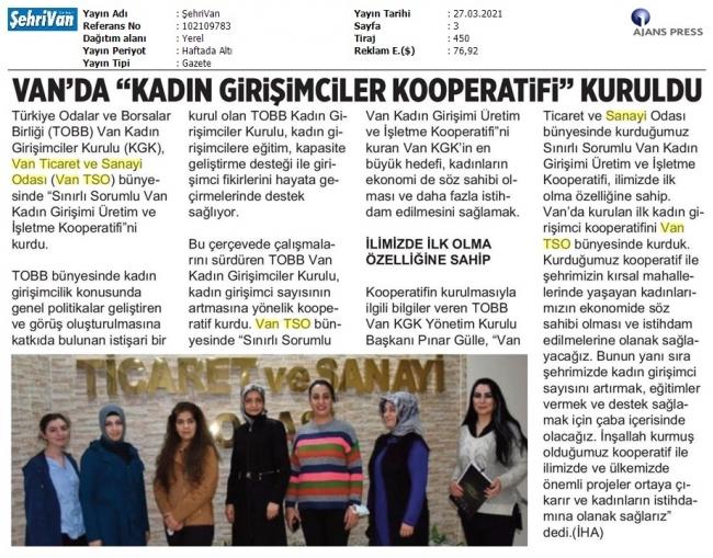 VAN'DA KADIN GİRİŞİMCİLER KOOPERATİFİ KURULDU