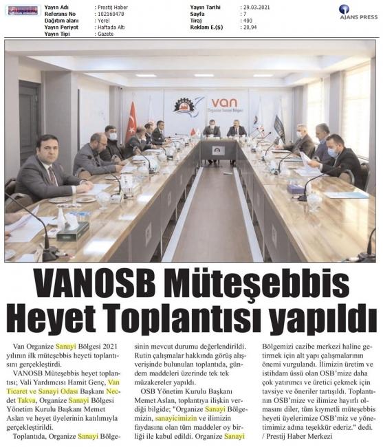 VANOSB MÜTEŞEBBİS HEYET TOPLANTISI YAPILDI