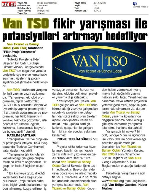 VAN TSO FİKİR YARYIMAŞI İLE POTANSİYELLERİ ARTYRMAYI HEDEFLİYOR