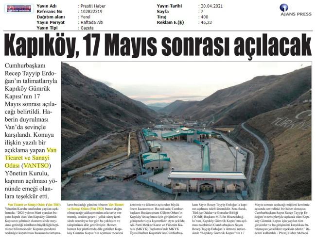 KAPIKÖY 17 MAYIS SONRASI AÇILACAK