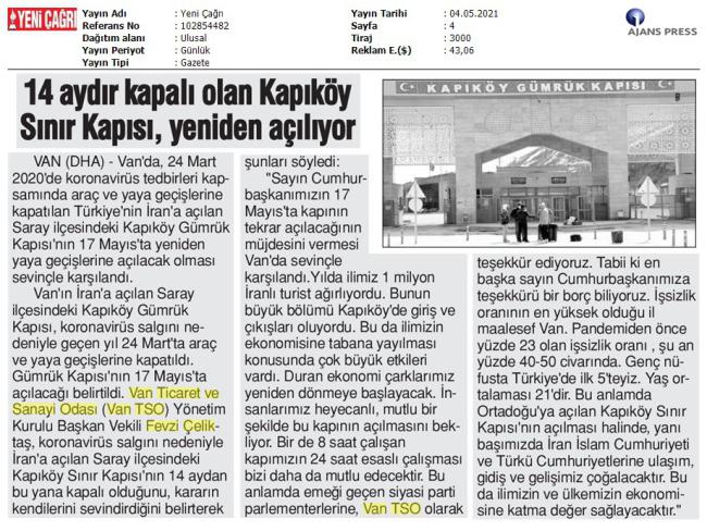 14 AYDIR KAPALI OLAN KAPIKÖY SINIR KAPISI, YENİDEN AÇILIYOR