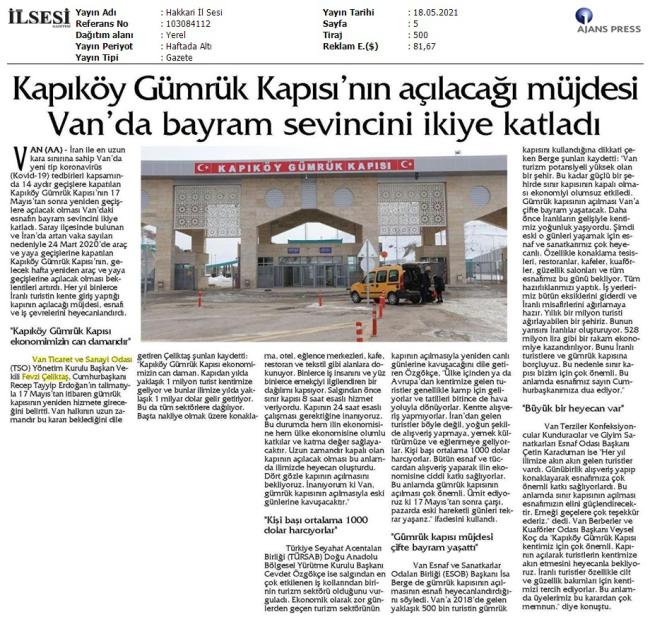 KAPIKÖY GÜMRÜK KAPISI' NIN AÇILACAĞI MÜJDESİ VAN' DA BAYRAM SEVİNCİNİ İKİYE KATLADI