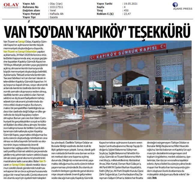 VAN TSO' DAN' KAPIKÖY TEŞEKÜRÜ