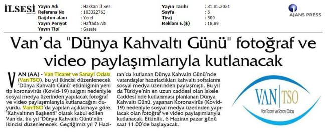 VAN' DA DÜNYA KAHVALTI GÜNÜ' FOTOĞRAF VE VİDEO PAYLAŞIMLARIYLA KUTLANACAK