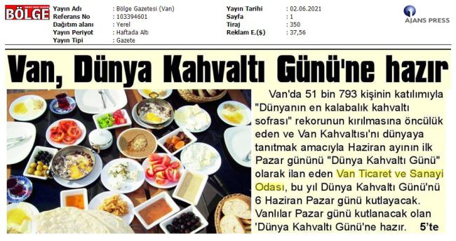 VAN DÜNYA KAHVALTI GÜNÜNE HAZIR