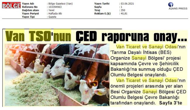 VAN TSO NUN ÇED RAPORUNA ONAY