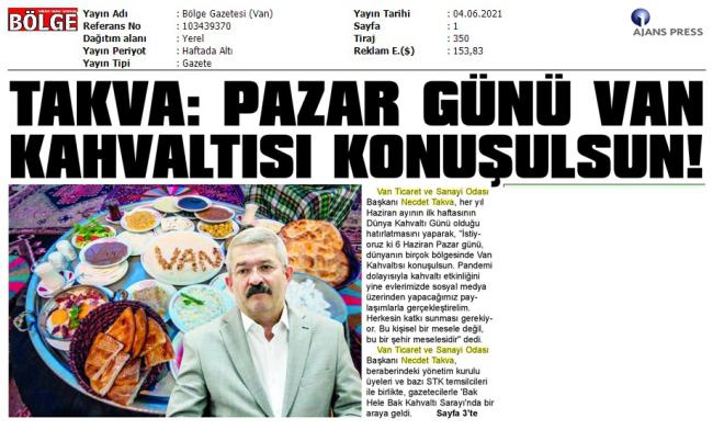 TAKVA: PAZAR GÜNÜ VAN KAHVALTISI KONUŞULSUN