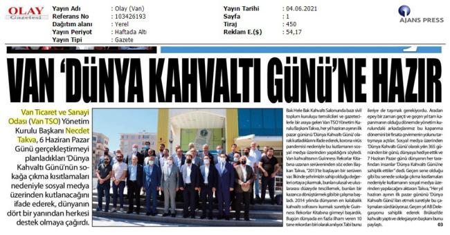VAN DÜNYA KAHVALTI GÜNÜ'NE HAZIR