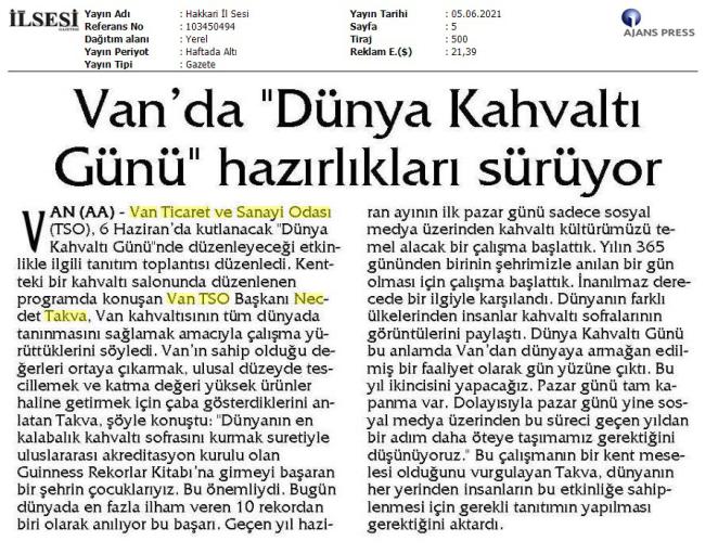 VAN' DA DÜNYA KAHVALTI GÜNÜ' HAZIRLIKLARI SÜRÜYOR