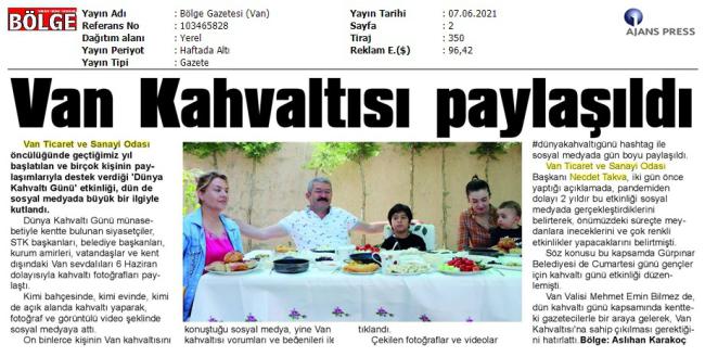 VAN KAHVALTISI PAYLAŞILDI