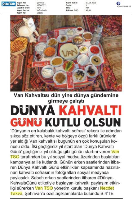 DÜNYA KAHVALTI GÜNÜ KUTLU OLSUN