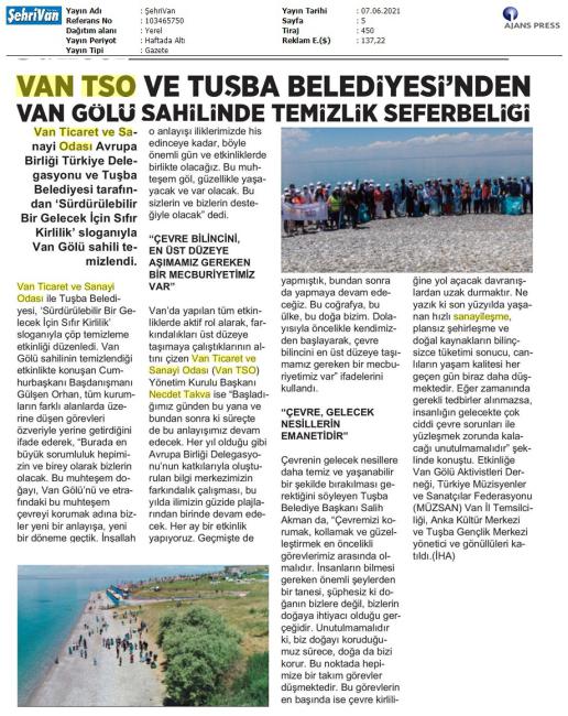 VAN TSO VE TUŞBA BELEDİYESİ NDEN VAN GÖLÜ SAHİLİNDE TEMİZLİK SEFERBELİĞİ