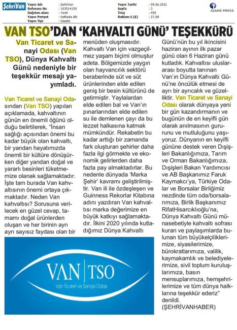 VAN TSO DAN KAHVALTI GÜNÜ TEŞEKKÜRÜ