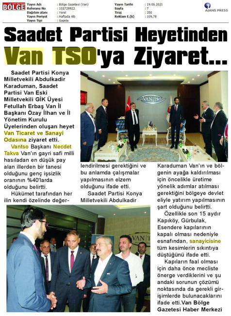 SAADET PARTİSİ HEYETİNDEN VAN TSO YA ZİYARET