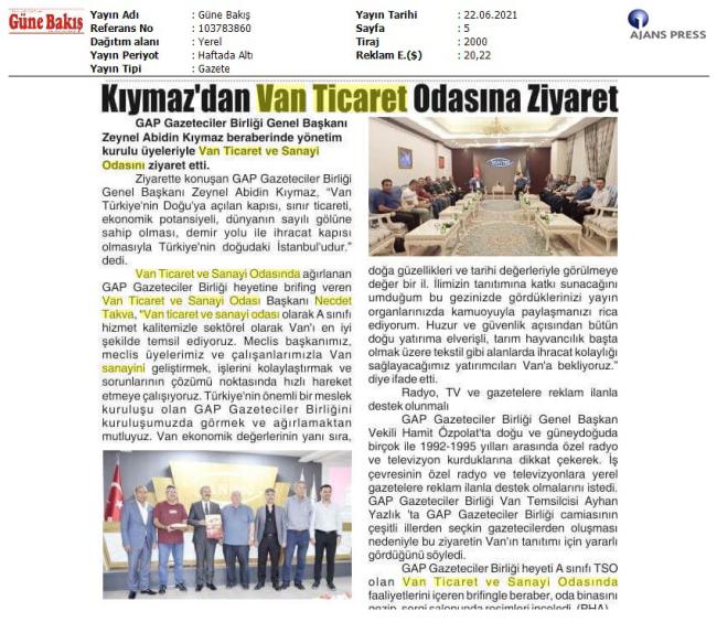 KIYMAZ' DAN VAN TİCARET ODASINA ZİYARET