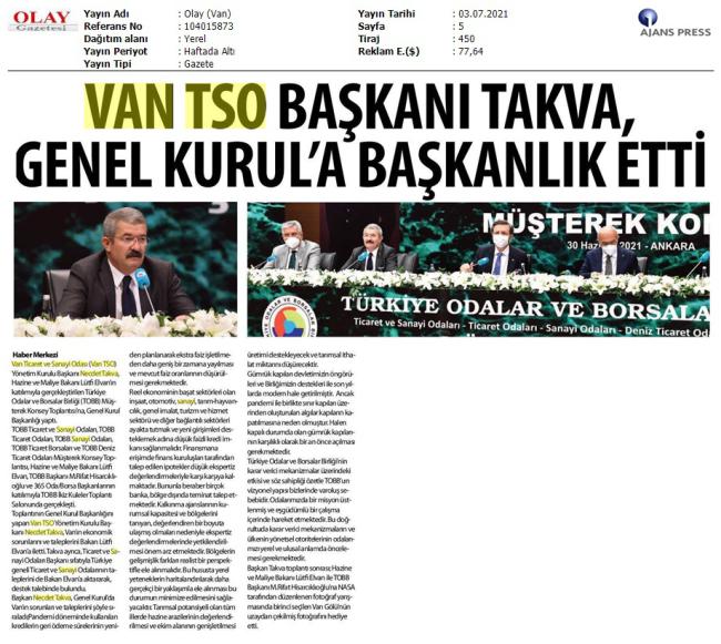 VAN TSO BAŞKANI TAKVA, GENEL KURULA BAŞKANLIK ETTİ