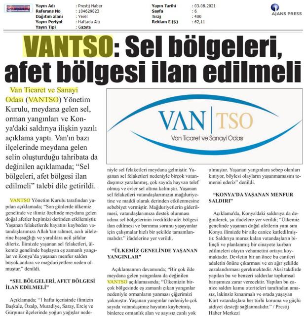 VANTSO: SEL BÖLGELERİ, AFET BÖLGESİ İLAN EDİLMELİ