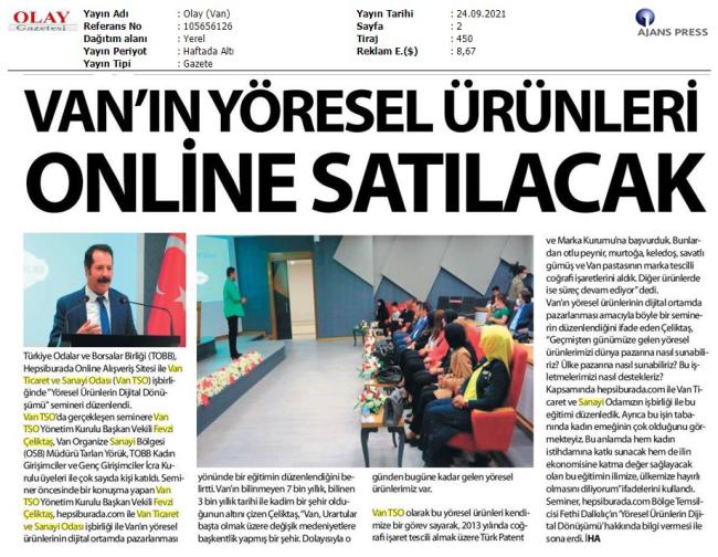 VAN'IN YÖRESEL ÜRÜNLERİ ONLİNE SATILACAK