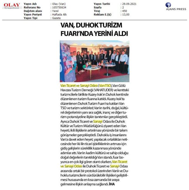 VAN DUHOK TURİZM FUARI'NDA YERİNİ ALDI