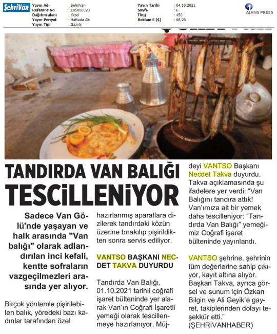 TANDIRDA VAN BALIĞI TESCİLLENİYOR