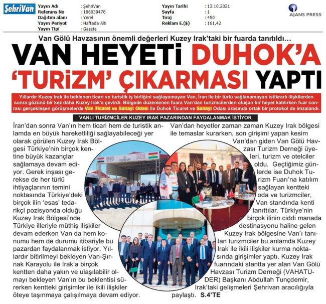 VAN HEYETİ DUHOK'A TURİZM ÇIKARMASI YAPTI