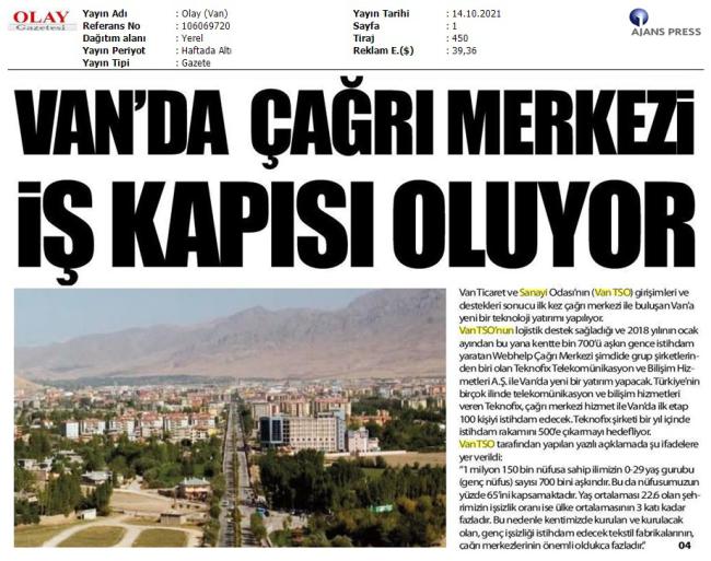 VAN'DA ÇAĞRI MERKEZİ İŞ KAPISI OLUYOR