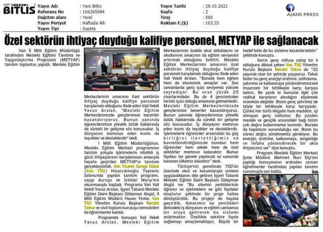 ÖZEL SEKTÖRÜN İHTİYAÇ DUYDUĞU KALİFİYE PERSONEL ,METYAP İLE SAĞLANACAK