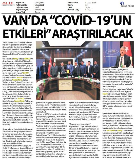 VAN'DA COVİD-19 UN ETKİLERİ ARAŞTIRILACAK