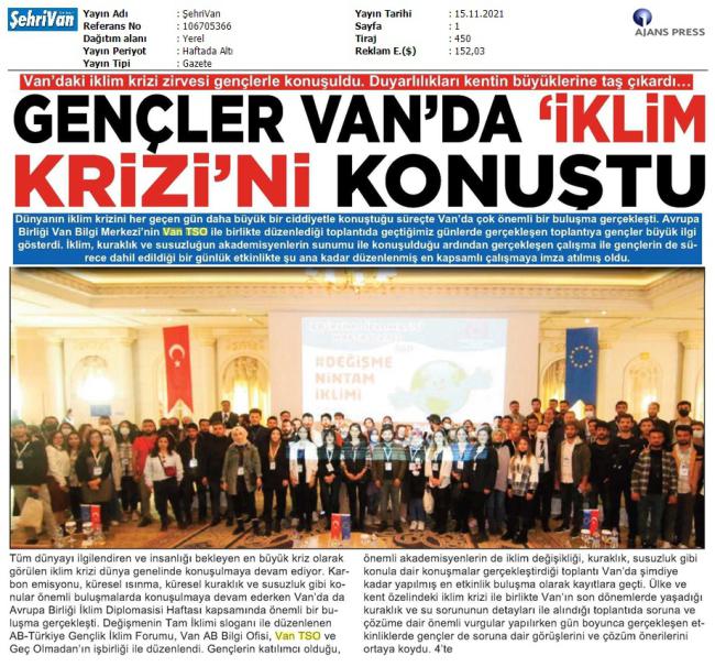 GENÇLER VAN'DA İKLİM KRİZİ'Nİ KONUŞTU