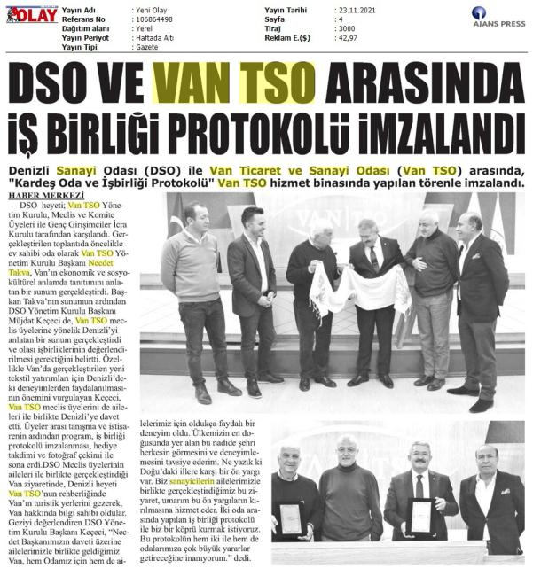 DSO VE VAN TSO ARASINDA İŞ BİRLİĞİ PROTOKOLÜ İMZALANDI