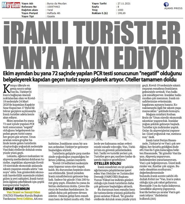 İRANLI TURİSTLER VAN'A AKIN EDİYOR