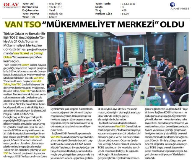 VAN TSO MÜKEMMELİYET MERKEZİ OLDU