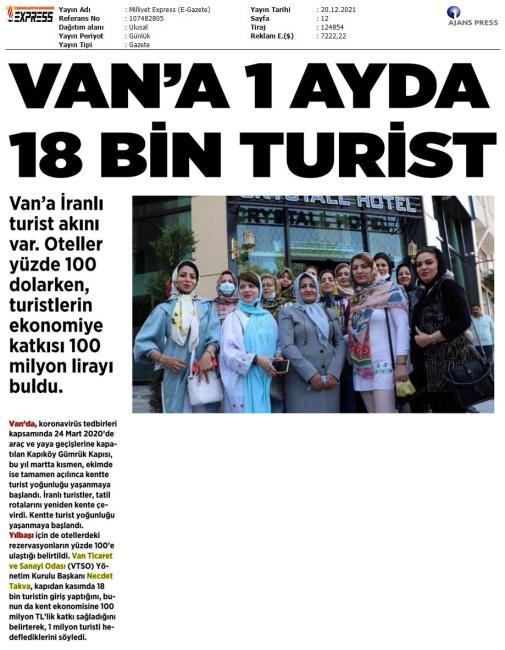 VAN'A 1 AYDA 18 BİN TURİST