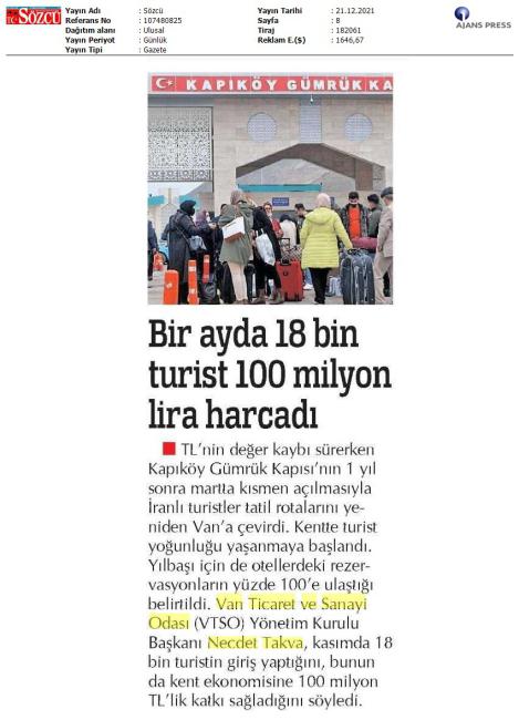 BİR AYDA 18 BİN TURİST 100 MİLYON LİRA HARCADI