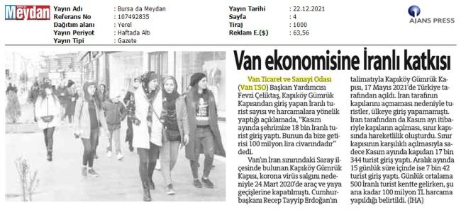 VAN EKONOMİSİNE İRANLI KATKISI