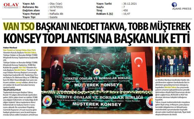 TAKVA,TOBB MÜŞTEREK KONSEY TOPLANTISI'NA BAŞKANLIK ETTİ