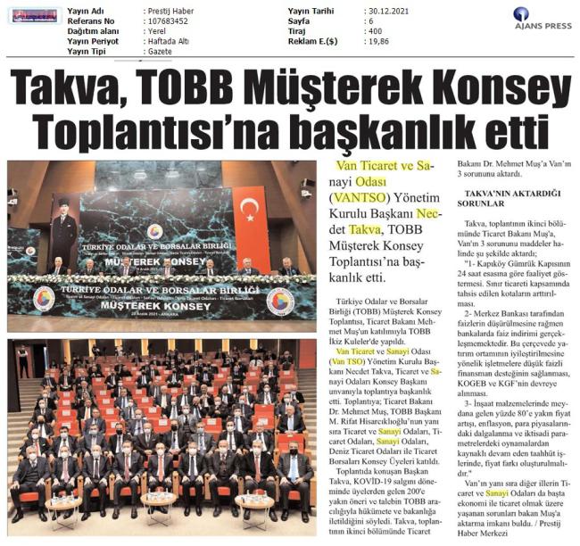 TAKVA,TOBB MÜŞTEREK KONSEY TOPLANTISI'NA BAŞKANLIK ETTİ